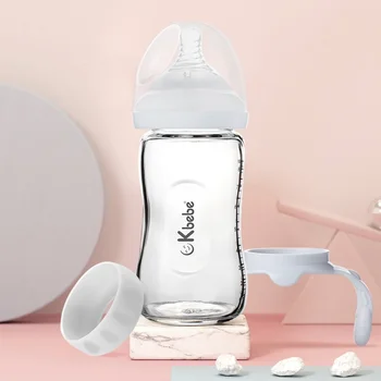 150 мл/240 мл Силиконова стъклена бутилка за новородени, защитена от падане, автоматична бутилка за новородени с високо съдържание на бор е с кръгла дупка