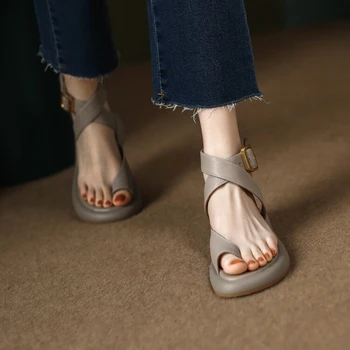 2023 Летни дамски сандали от спилка, дамски сандали на платформа с нескользящим пръсти, дамски ежедневни летни дамски сандали на дебел ток