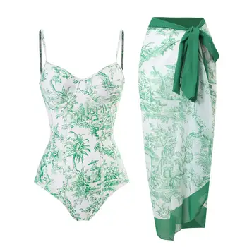 2023 Новият едно парче бански костюм, пола, празнични женски ретро бански костюми, бразилско плажна рокля с ефект повдигащ, летен бански