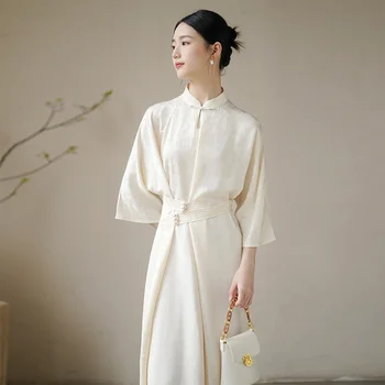 2023 подобряване на qipao дамско пролетно-лятно нова рокля с капки вода на врата и на колана си в китайски стил, женски ежедневното рокля чонсам