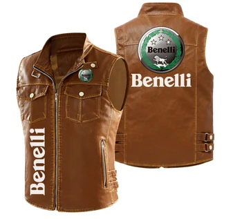 2023, пролетта и есента мъжка жилетка без ръкави с логото на BENELLI Truck, модни мотоциклетът яке с цип, палто, топло кожена мъжка жилетка