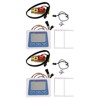 2X Дигитален LCD дисплей Сензор за дебита на водата, разходомер, ротаметр, температура, време на запис с датчик за разхода на G1/2