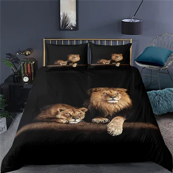 3 бр. Луксозен 3D животински принт на тигър и лъв, домашен удобен набор от пододеяльников за пуховых одеяла, калъфка за възглавница, комплект спално бельо, текстил размер Queen King