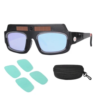 8X Заваряване маска с автоматично затъмняване на слънчеви батерии, каска, очила, очила за заварчици, дуговые противоударные лещи с футляром за съхранение