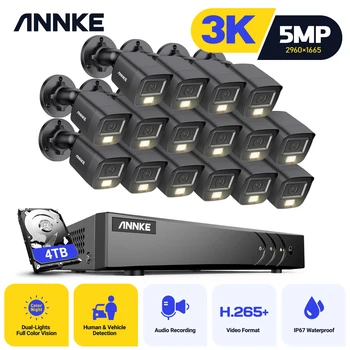 ANNKE 16CH 5MP Система за видеонаблюдение 5MP Lite H. 265 + DVR Рекордер Комплекти от камери за Видеонаблюдение за външен Откриване на PIR IP67