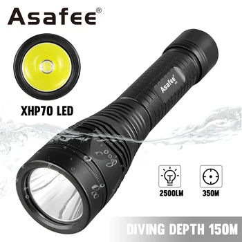 Asafee A70 150 м подводен фенер за гмуркане P70 LED 2500LM 350 м обхват завъртане на ключа факел Водоустойчив фенер за гмуркане 26650