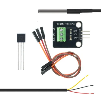 DS18B20 комплект модул сензор за температура, водоустойчив 100 см кабел цифров сензор, адаптер за свързване на сензора от неръждаема стомана за Arduino