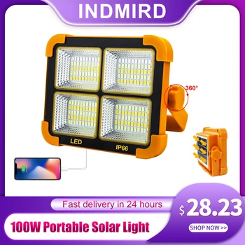 INDMIRD 100 W преносим слънчев фенер led лампа за палатка, която се презарежда фенер, аварийно лампа за нощния пазар, лампа за къмпинг, на открито