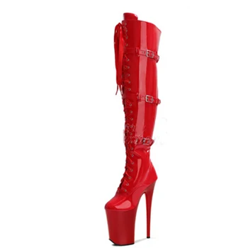 LAIJIANJINXIA /новост; пикантен дамски обувки с изкуствен покрив 23 см/9 инча; обувки за танци на висок ток и платформа; обувки за танци на един стълб;