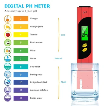 LCD цифров измерител на PH 0,01, висока точност за тестване на качеството на водата с обхват на измерване 0-14, подходящ за аквариум, басейн