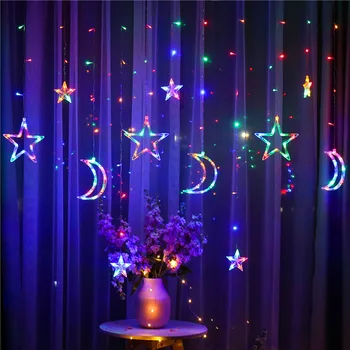 Led Icicle Звезда Луната Лампа Венец Завеса Струнни Светлините на Коледна Гирлянда На Открито и Бар на Къщата на Сватбени Партита Градински Декор Прозорец