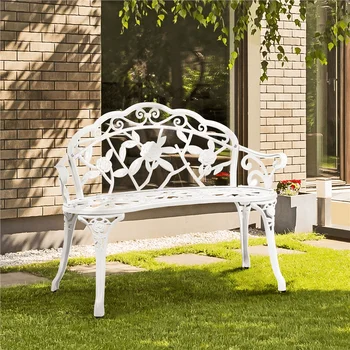 OIMG градинска антични метална пейка за двор, парк, градина, бял