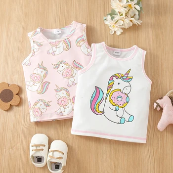PatPat Тениска за момиченца, топ, риза за малки момичета, детски майк с принтом поничка, и еднорог
