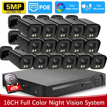 ВИДЕОНАБЛЮДЕНИЕ IP Камера Система за Сигурност 16CH 5MP POE NVR Комплект Външна Водоустойчива Цветна Камера за Нощно Виждане NVR Комплект за Видеонаблюдение 4K