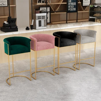 Високи кухненски бар столове Velvet е златен табуретка Модерни и луксозни релаксиращи бар столове Метален стол Sedie скандинавски мебели от слънчев панел