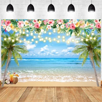 Годишният фон Хавай Алоха, плаж, плуване, парти по случай рожден ден, Маритим тропическа кокосова палма, фон за снимки, банер, фото декор