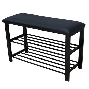 Двуетажно пейка за съхранение с възглавница, стоманена, черна