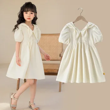 Детска бяла пола-торта за момичета 6-15 години, пролетта и лятото корейска рокля с дълги ръкави за деца, пола на принцеси за деца