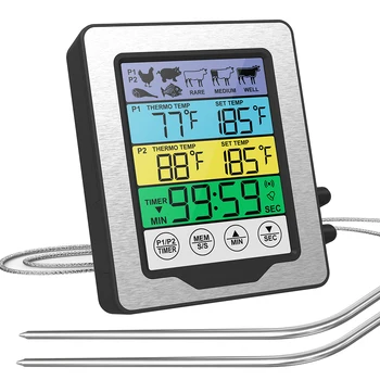 Електронен LCD дигитален термометър за храни, сонда за месо, аларма температура, кухненски таймер за готвене, smokehouse, грил, фурна, барбекю