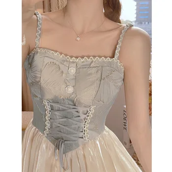 Женствена рокля на подтяжках романтичен темперамент с дълга пола трапецовидна форма, омрежен фея