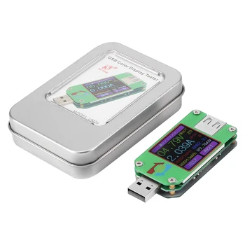 Измерител на капацитет на ток напрежение USB 2.0, тестер с цветен LCD дисплей за измерване на енергийната капацитет за съхранение, зареждане, мобилен детектор мощност