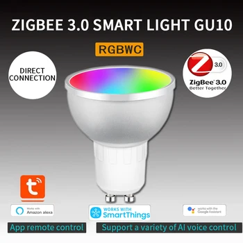 Интелигентен led лампа Sasha ZigBee 3.0 От 5 W RGB CW гласово управление на нощна светлина Регулируем цвят умна лампа Работи с Алекса Google Home