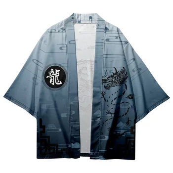 Кимоно с принтом аниме дракон, риза с 3/4 ръкави, топ оверсайз 2023, лятна плажна традиционно облекло хаори, модни дрехи