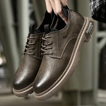 Кожени обувки за мъже, новост 2023 г., благородна класика, черно-кафява обувки в стил дерби, мъжки младежта приятна удобни ежедневни обувки за улицата, мъжки