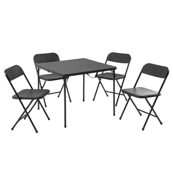 Комплект от 5 теми, card маса от смола и четири стола, черен