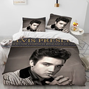 Комплект Спално Бельо King E-Elvis Presley в Ретро стил, Чаршаф, Комплект Спално бельо, Чаршаф, Калъфка за възглавница, Подаръчен Комплект Спално Бельо king Queen Size