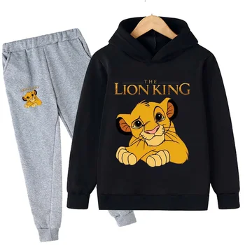 Комплекти толстовок с принтом Крал Лъв за най-малките момчета и момичета, есен-зима, нови детски памучни блузи с шарките на Симба 