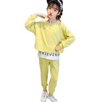 Костюми за момичета, Пролетно-есенна Детска тениска с дълъг ръкав + Панталони, Спортна Hoody, 2 броя, Градинска Ежедневни Дрехи За малките Момичета, Съоръжения