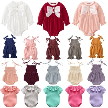 Летни памук, ленени обикновена боди за новородени момичета, тела на спагети презрамки, пижами, дрехи за бебета 0-24 м