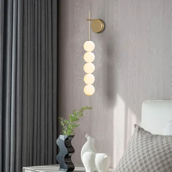 Малка странична лампа за спалня в скандинавски стил, модерна луксозна дневна, стълбище, проход, мъниста, дълъг дизайнерски декоративен стенен лампа