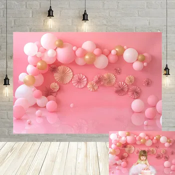 Мехофонд 1-ви рожден ден на фона момиче розово златни балони Снимка на торта разбият фон банер фотографско студио портрет