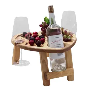 Мини-дървена сгъваема стойка за вино, уличен преносим масичка за червено вино за пикник, лагери, партита, градина, плажа, сгъваеми стъклени рафтове, малка маса