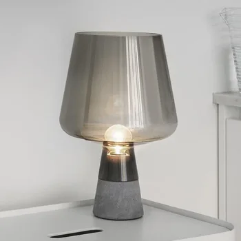 Модерна циментова настолна лампа скандинавски дизайнер Leimu, настолна лампа за спални, прикроватного декор във всекидневната, промишлена настолна лампа от тъмно стъкло