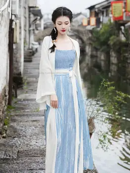 Моля, женски случаен комплект от три елемента Hanfu, старинна рокля, танцов костюм източна феи, ежедневното ежедневна рокля в стил кимоно Hanfu