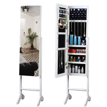 Напълно огледален модерен лесен шкаф за съхранение на бижута с led осветление може да бъде окачен на врата или стена огледални шкафове