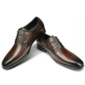 Официалната кожени обувки дерби от дантела-за мъже, модельная дрехи с перфорации тип 