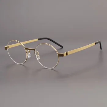 Очила с безвинтовым тръба на шарнирна връзка, мъжки слънчеви очила в титанов ръбове, женски висококачествени маркови очила, реколта кръгли очила, очила за късогледство