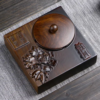 Пепелник от черно дърво с капак в китайски стил, с дървена квадратна пепелник, домакински, противозольная, голяма