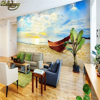 Плажна лодка beibehang, 3d стенни рисувани по поръчка, TV-фон, разтегателен, 3D пространство за разширяване, фотообои, фонова стена