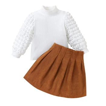 Пола от 2 теми за момиченца, дрехи с пузырчатым модел, върхове рубчик с пуканки, вельветовая мини-пола, есенно-зимни екипировки