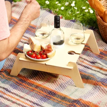Преносим маса за пикник с вино, дървена маса, поднос за закуска и сирене за следобеден чай в помещения и на открито, за почивка в къмпинг