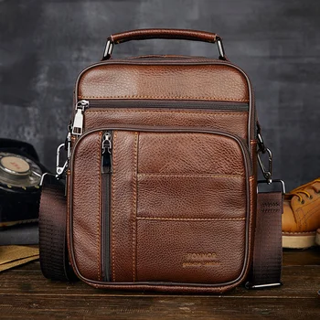 Реколта мъжка чанта през рамо от телешка кожа, мъжки чанти през рамо от естествена кожа, модерна чанта-месинджър чанта за вашия телефон, ежедневна чанта