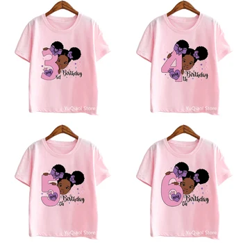 Розова Тениска За Момиченца 2-7 години, Сладък Тениски с Принтом Принцеса в африканския Стил, Графични Тениски, Подарък За Деца, Летен Топ
