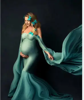 Рокли за бременни дълга рокля за фотография на бременни шифоновое рокля за бременни с яка една дума за фотосесии на бременни жени