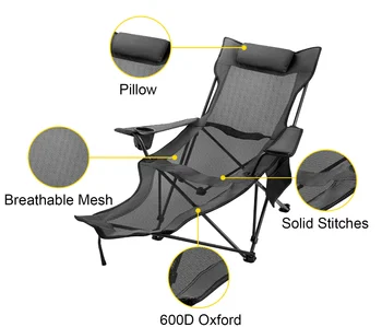 Сгъваем шезлонг походный стол с поставка за краката на Окото с подстаканником и чанта за съхранение на Грей сгъваем подвижни преносими къмпинг