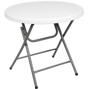 Сгъваема маса с височина 32 инча, бяла кръгла пластмасова маса, походный маса, преносим маса, градинска мебел, тенис на маса